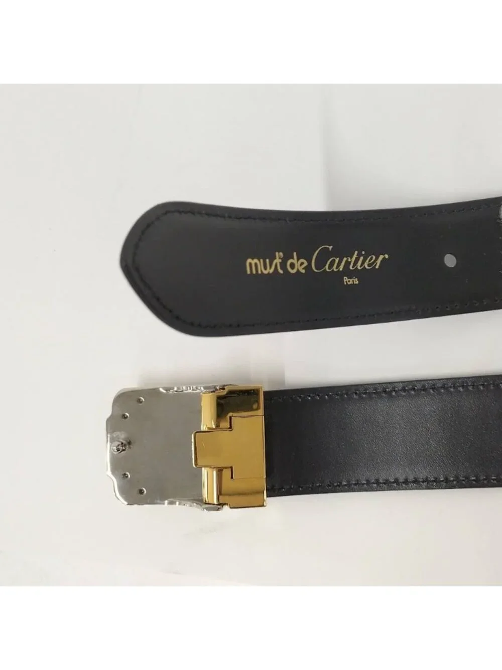 Cartier Belt Santos Leather Black Gold Silver